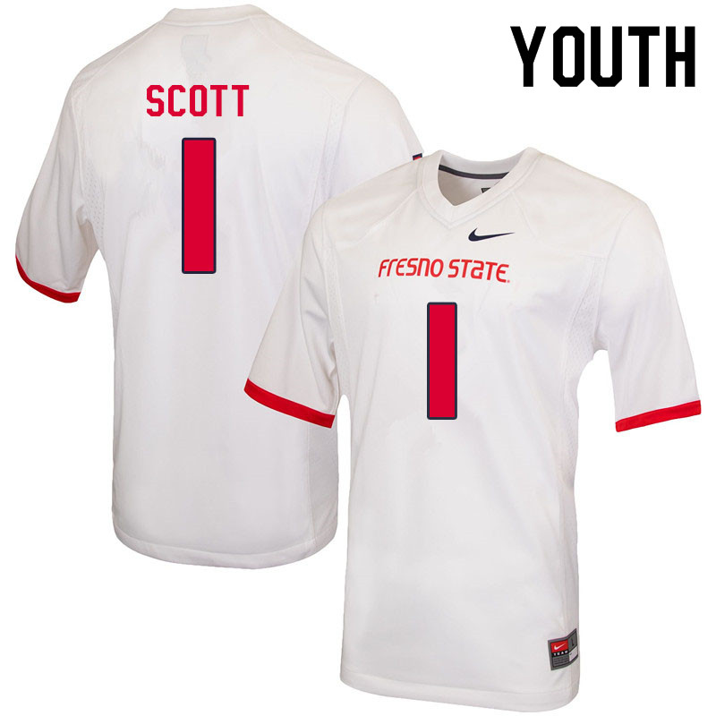 Youth #1 Raymond Scott Fresno State Bulldogs College Football Jerseys Sale-White
